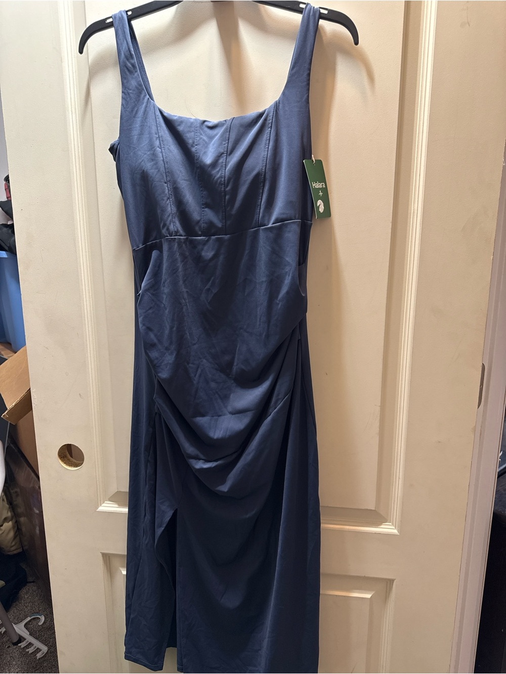 HALARA Slate Blue Sleeveless Drape Midi Dress size L
